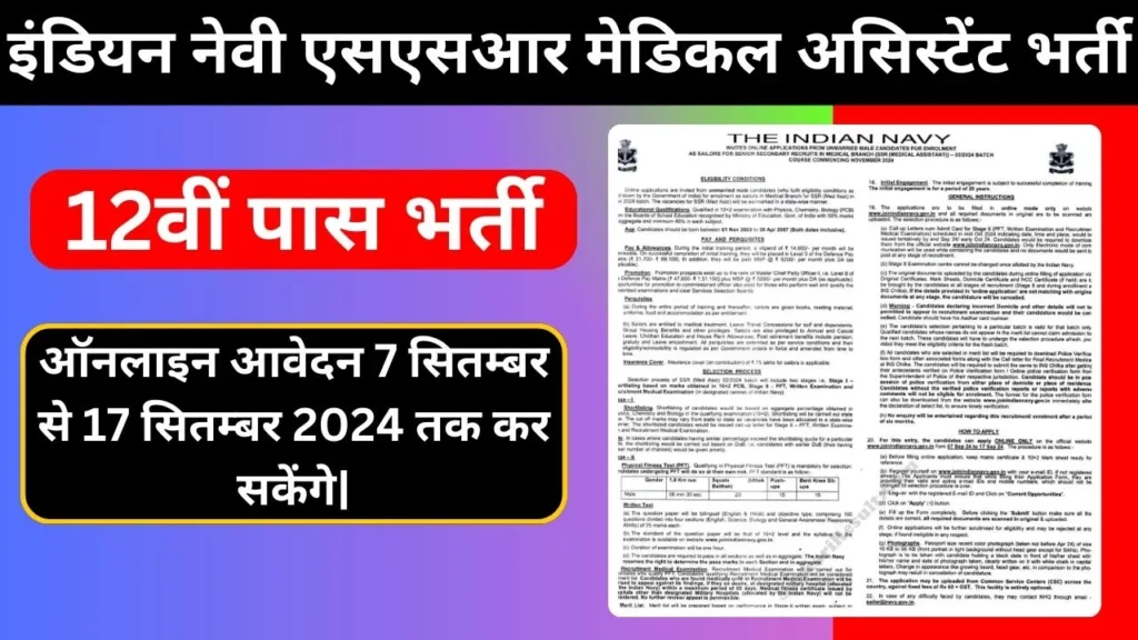 Indian Navy SSR Medical Assistant Vacancy 2024