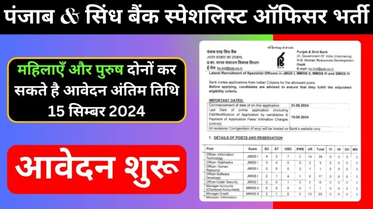 Punjab and Sind Bank Vacancy 2024